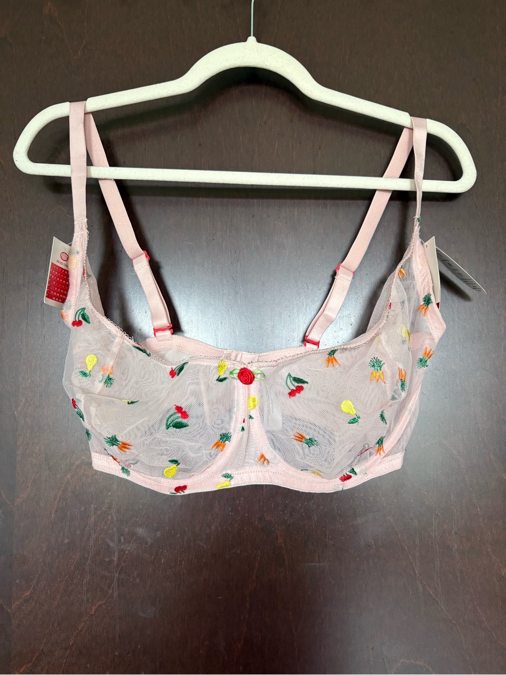 Parade Sheer Pink Embroidered Fruits Underwire Bra NWT